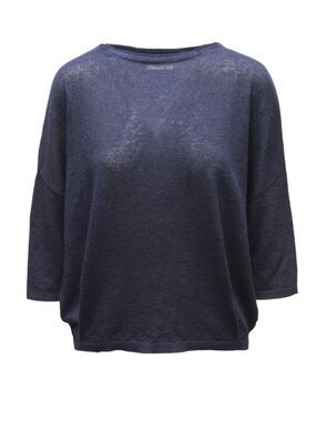 Poetry Boxy Navy Linen Top 3/4 Sleeve Oversized Coastal SzUS4